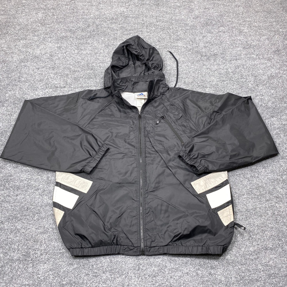 Vintage Adidas Jacket Mens Medium Black Colorblock Hooded Windbreaker 90s Retro